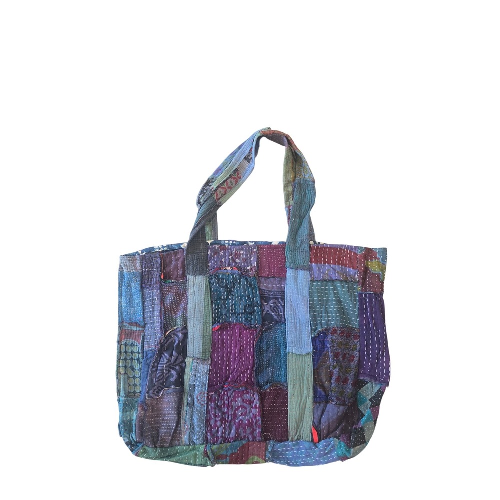Kathmandu Imports Patchwork Kantha Tote Bag Purple Blue Boho Cotton Shopper NEW